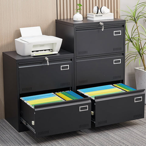 3 - Drawer Black Metal Filing Cabinet with Secure Lock, Modern Office Storage Solution - The unKAGEd Shop