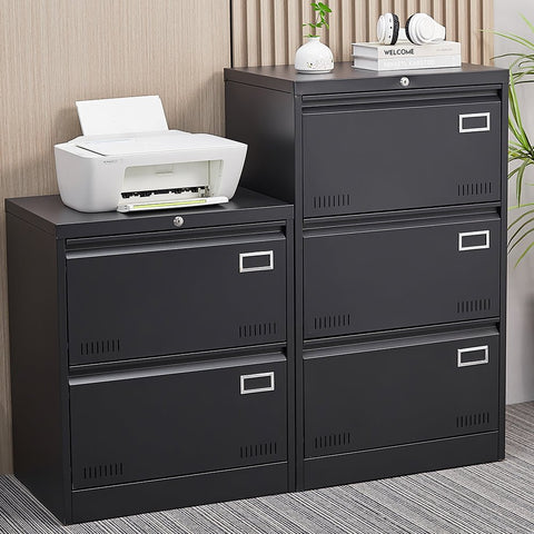 3 - Drawer Black Metal Filing Cabinet with Secure Lock, Modern Office Storage Solution - The unKAGEd Shop