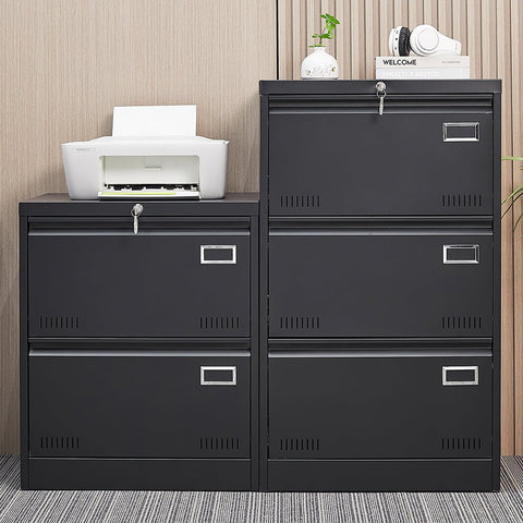3 - Drawer Black Metal Filing Cabinet with Secure Lock, Modern Office Storage Solution - The unKAGEd Shop