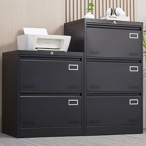 3 - Drawer Black Metal Filing Cabinet with Secure Lock, Modern Office Storage Solution - The unKAGEd Shop