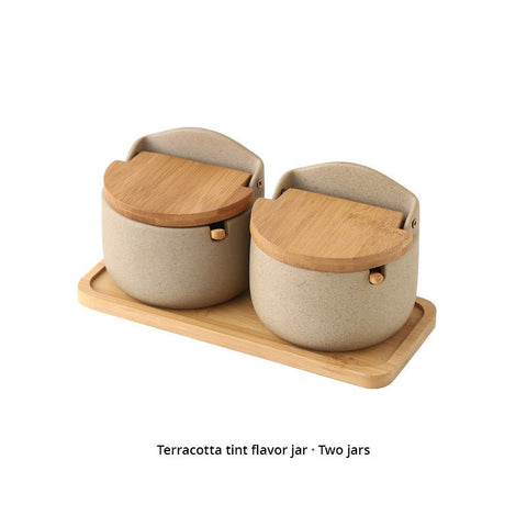 Bamboo and Ceramic Japanese Seasoning Jar Set with Wood Lid - The unKAGEd Shop