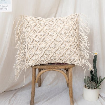 Cozy Nordic Patchwork Inspired Knit Pillowcase with Tassels - 45x45cm - The unKAGEd Shop