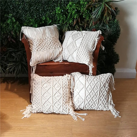 Cozy Nordic Patchwork Inspired Knit Pillowcase with Tassels - 45x45cm - The unKAGEd Shop