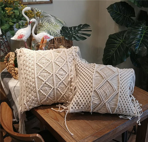 Cozy Nordic Patchwork Inspired Knit Pillowcase with Tassels - 45x45cm - The unKAGEd Shop