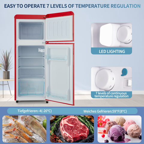 Dual Zone Vintage Red Refrigerator with 3.3 Fridge + 1.2 Freezer, 4.5 cu. ft., 16.69" x 17.52" x 40.08" - The unKAGEd Shop