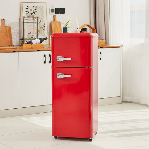 Dual Zone Vintage Red Refrigerator with 3.3 Fridge + 1.2 Freezer, 4.5 cu. ft., 16.69" x 17.52" x 40.08" - The unKAGEd Shop