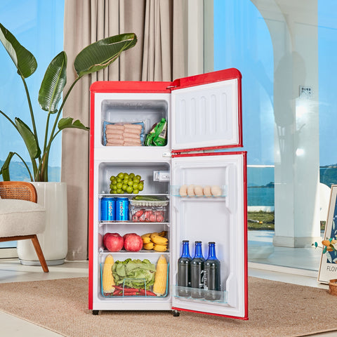 Dual Zone Vintage Red Refrigerator with 3.3 Fridge + 1.2 Freezer, 4.5 cu. ft., 16.69" x 17.52" x 40.08" - The unKAGEd Shop