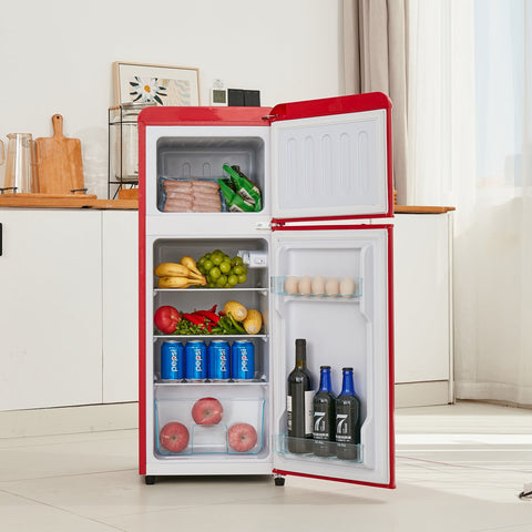 Dual Zone Vintage Red Refrigerator with 3.3 Fridge + 1.2 Freezer, 4.5 cu. ft., 16.69" x 17.52" x 40.08" - The unKAGEd Shop
