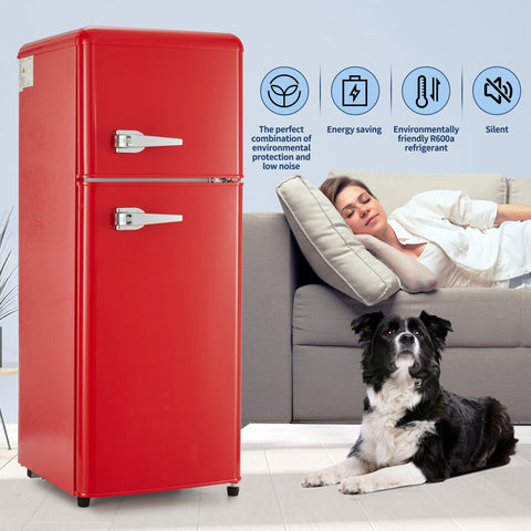 Dual Zone Vintage Red Refrigerator with 3.3 Fridge + 1.2 Freezer, 4.5 cu. ft., 16.69" x 17.52" x 40.08" - The unKAGEd Shop