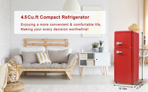 Dual Zone Vintage Red Refrigerator with 3.3 Fridge + 1.2 Freezer, 4.5 cu. ft., 16.69" x 17.52" x 40.08" - The unKAGEd Shop