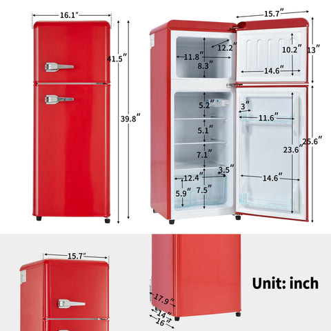Dual Zone Vintage Red Refrigerator with 3.3 Fridge + 1.2 Freezer, 4.5 cu. ft., 16.69" x 17.52" x 40.08" - The unKAGEd Shop