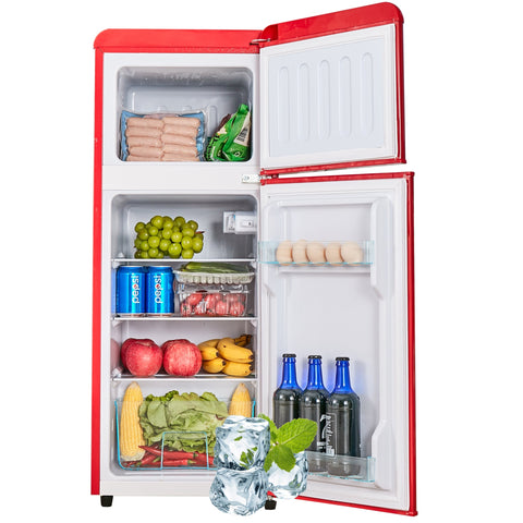 Dual Zone Vintage Red Refrigerator with 3.3 Fridge + 1.2 Freezer, 4.5 cu. ft., 16.69" x 17.52" x 40.08" - The unKAGEd Shop