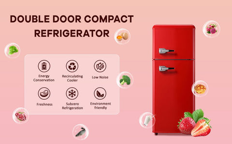 Dual Zone Vintage Red Refrigerator with 3.3 Fridge + 1.2 Freezer, 4.5 cu. ft., 16.69" x 17.52" x 40.08" - The unKAGEd Shop