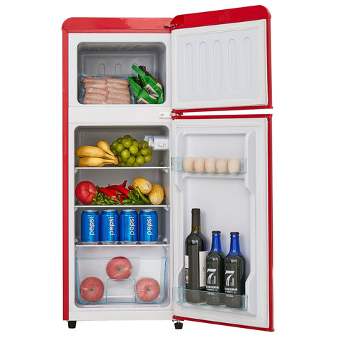 Dual Zone Vintage Red Refrigerator with 3.3 Fridge + 1.2 Freezer, 4.5 cu. ft., 16.69" x 17.52" x 40.08" - The unKAGEd Shop