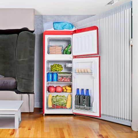 Dual Zone Vintage Red Refrigerator with 3.3 Fridge + 1.2 Freezer, 4.5 cu. ft., 16.69" x 17.52" x 40.08" - The unKAGEd Shop