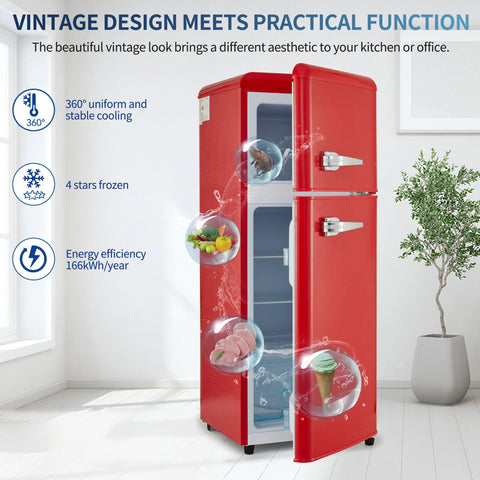 Dual Zone Vintage Red Refrigerator with 3.3 Fridge + 1.2 Freezer, 4.5 cu. ft., 16.69" x 17.52" x 40.08" - The unKAGEd Shop