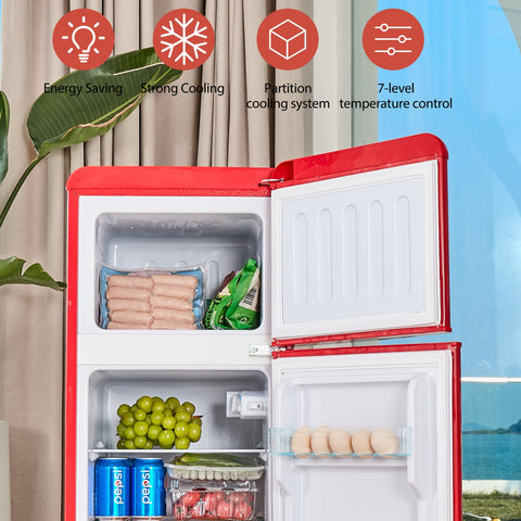 Dual Zone Vintage Red Refrigerator with 3.3 Fridge + 1.2 Freezer, 4.5 cu. ft., 16.69" x 17.52" x 40.08" - The unKAGEd Shop