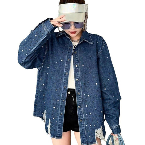 Heavy industry hot diamond denim jacket, women's washed retro loose top - The unKAGEd Shop