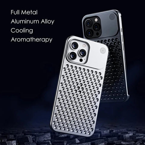 Metal Heat Dissipation Phone Case for iPhone 13 12 14 15 Pro Max Plus Cooling Fragrance Rimless Hollow Aluminum Shockproof Case - The unKAGEd Shop