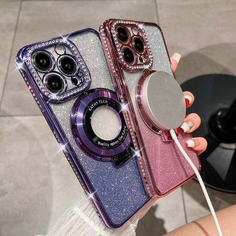 Phone case magnetic bracket Apple 14ProMax electroplated case - The unKAGEd Shop