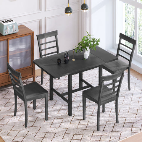 TOPMAX 5 - Piece Expandable Gray Wooden Dining Set with 4 Ladder Back Chairs - The unKAGEd Shop