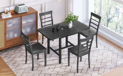 TOPMAX 5 - Piece Expandable Gray Wooden Dining Set with 4 Ladder Back Chairs - The unKAGEd Shop