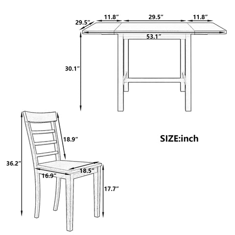 TOPMAX 5 - Piece Expandable Gray Wooden Dining Set with 4 Ladder Back Chairs - The unKAGEd Shop