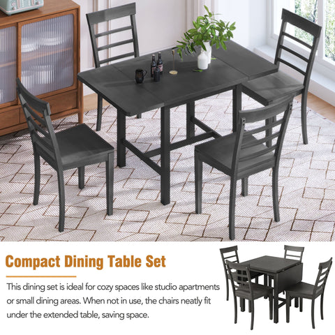 TOPMAX 5 - Piece Expandable Gray Wooden Dining Set with 4 Ladder Back Chairs - The unKAGEd Shop