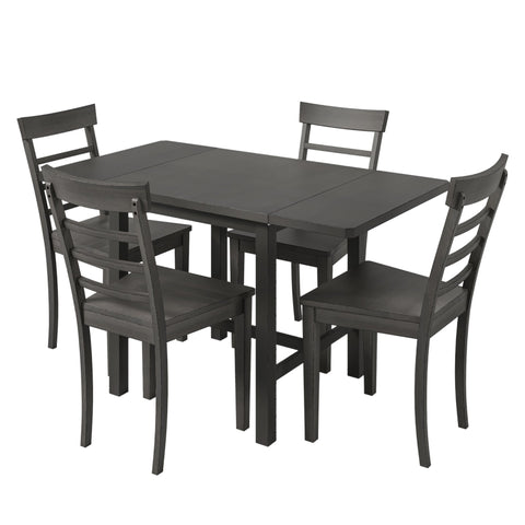 TOPMAX 5 - Piece Expandable Gray Wooden Dining Set with 4 Ladder Back Chairs - The unKAGEd Shop